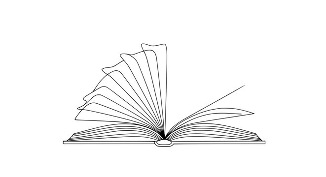 Open Book Flipping Pages Line Art Isolated