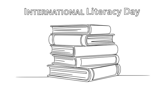 International Literacy Day Stack of Books Line Art Illustration