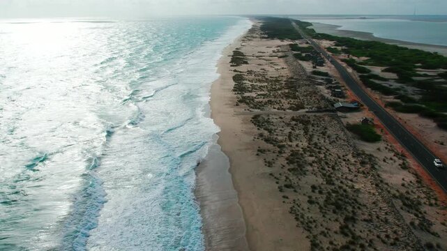 Aerial view of Ram Setu, dhanushkodi, Rameswaram Island, Tamil Nadu, India.