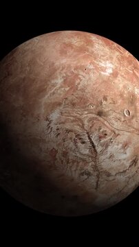 Makemake dwarf planet rotating in deep space with cratered surface and rocky texture