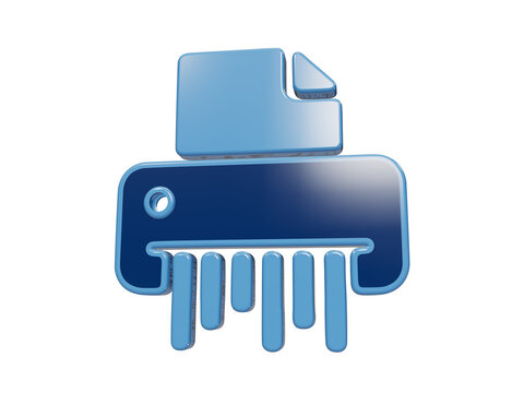 Shredder machine icon blue and silver for document destruction and security.