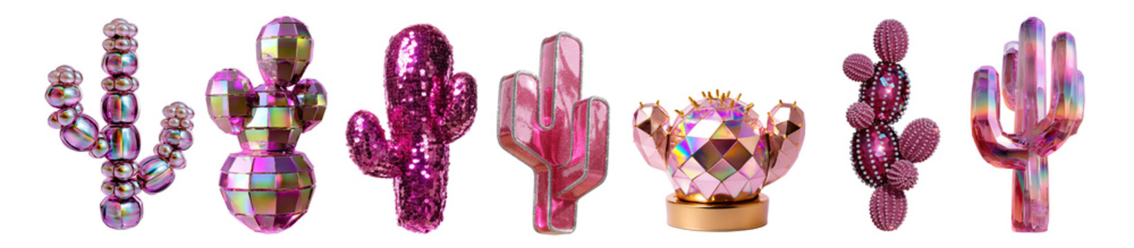 Pink disco cactus collection with glitter and iridescent western decorations