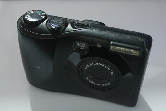 Black Canon PowerShot Digital Compact Camera Close Up. July 17, 2026, in Sukoharjo, Indonesia