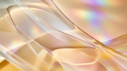 Smooth translucent material with elegant flowing reflections in a warm champagne palette. Subtle prismatic highlights and soft blur create a luxurious high-end look. © Valeri Luzina