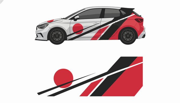 Abstract red sun car decal sticker wrap design vector.