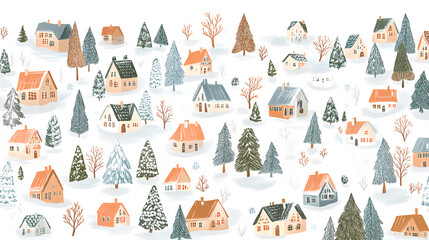 Fototapeta premium Winter Village Landscape Illustration