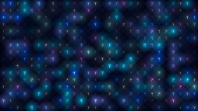 Abstract Background of Glowing Blue and Purple Question Mark Icons on Dark Grid