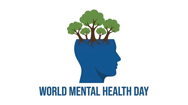 Head profile with trees for Mental Health Day.