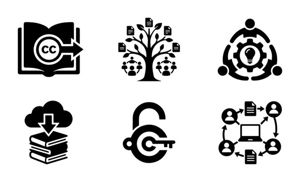 Creative Commons Icons: Open Book, Knowledge Tree, Collaboration, Download, Unlock, Network