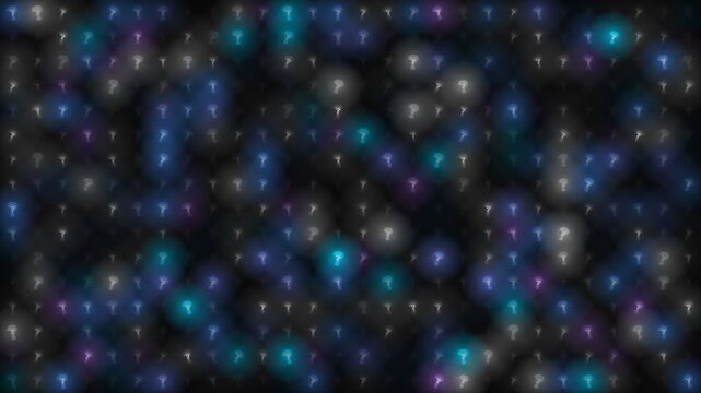 Abstract Pattern of Glowing Blue and White Question Mark Icons on a Dark Textured Background