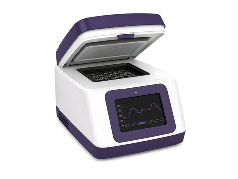 ​Modern laboratory thermal cycler for PCR testing isolated on a white background