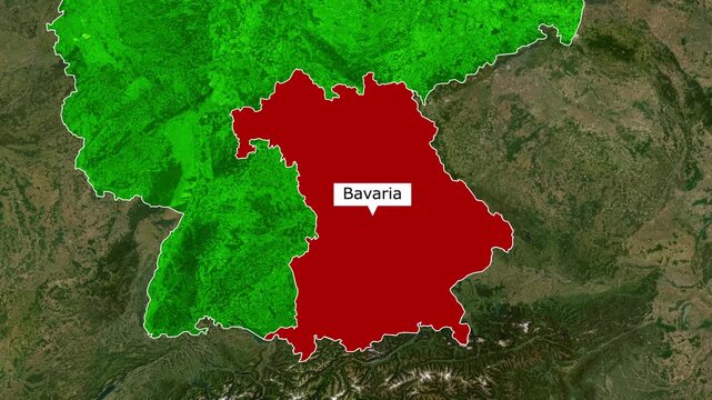 Bavaria region highlighted on Germany map digital motion animation clip