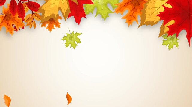 Vibrant Autumn Maple Leaves Falling Gently on Light Background with Copy Space