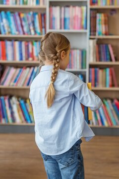 Kid Carrying Books in Library