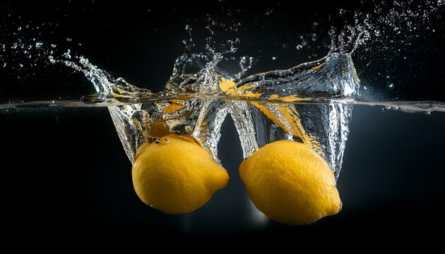 lemons splashing in water
