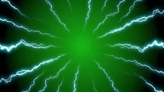Green energy explosion with blue electric sparks during a dark night for science fiction concepts