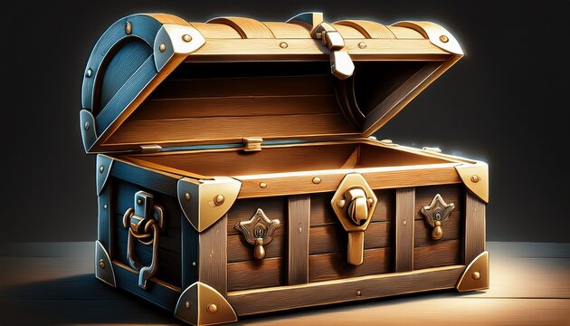 png wooden treasure chest with an open lid on display