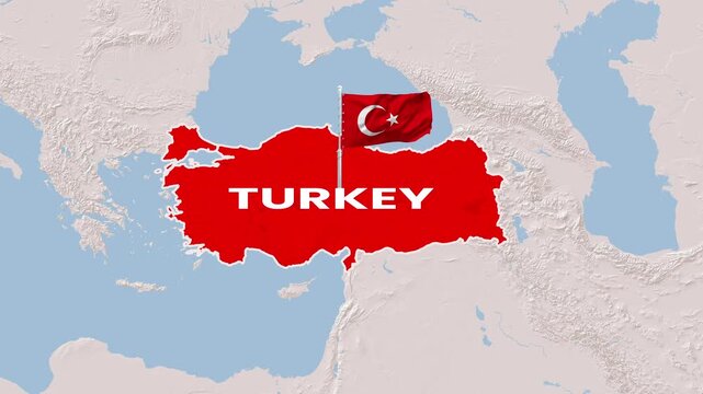 Turkey map animation featuring a waving red national flag video