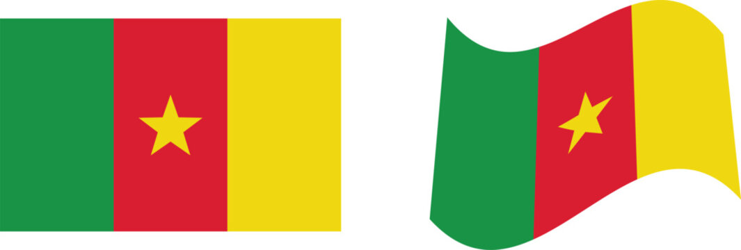Cameroon national flag flat and waving icon set vector. Official African country state identity banner symbol