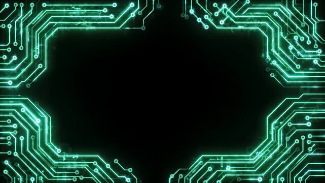 Glowing Green Digital Circuit Board Border Abstract Technology Background with Copy Space for Tech Presentations and Data Visualization