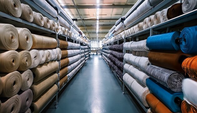 row rolls fabric factory are arranged neat orderly industrial cotton
