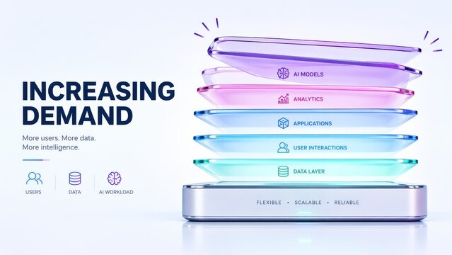 Increasing demand concept showcasing AI capacity shortage, digital layers as background