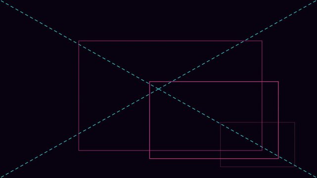 Abstract geometric animation 4k background, with neon pink, rectangles and cyan, diagonal lines for, modern digital and, tech presentations