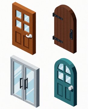 Set of Isometric Door Designs for Architecture and Interior Design