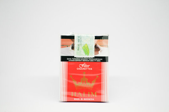 Close up a soft pack of Halim Indonesia cigarette isolated on white backround