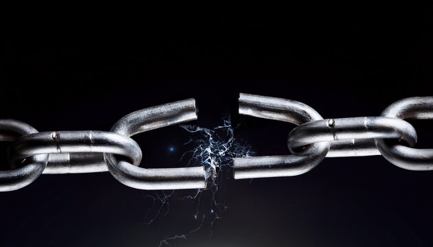 broken metal chain against black background