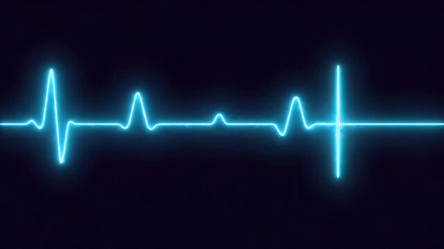 Abstract blue neon heart rate line graph symbolizing health, life, and medical science on a dark background