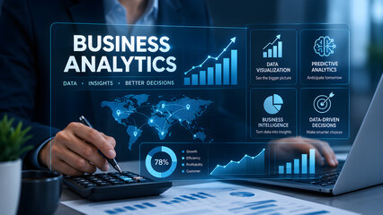 Obraz premium Business Analytics holographic dashboard for data visualization