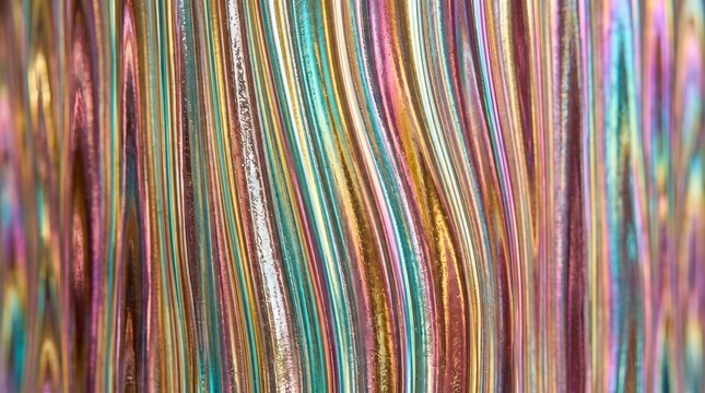 Abstract colorful wavy lines pattern with metallic texture and vibrant light reflections