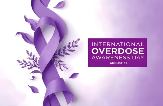 International Overdose Awareness Day Banner with Purple Ribbon