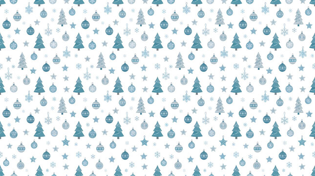 Blue Christmas tree and star seamless pattern background.