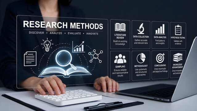 Research Methods holographic dashboard for research design