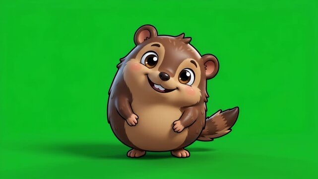 Cute cartoon chipmunk or squirrel character illustration with a happy expression on a green screen background.