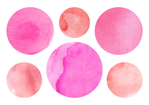 Set of red and pink watercolor circles