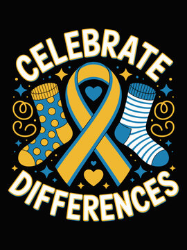 Celebrate Differences yellow blue ribbon mismatched socks awareness art