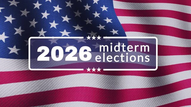 USA 2026 midterm elections concept with american national flag waving in background political voting motion