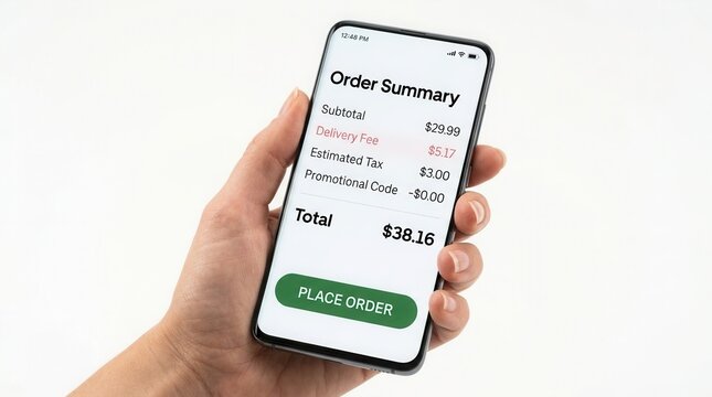 Smartphone screen displaying total cost and order summary for a food delivery or online grocery app.