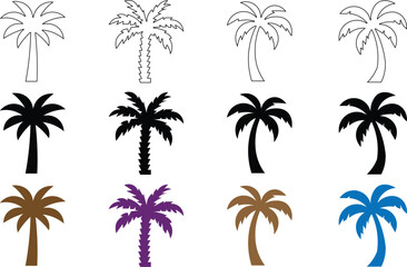 Fototapeta premium Set of palm trees in different styles
