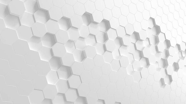 Abstract white hexagon pattern moving dynamic 3D geometric background loop