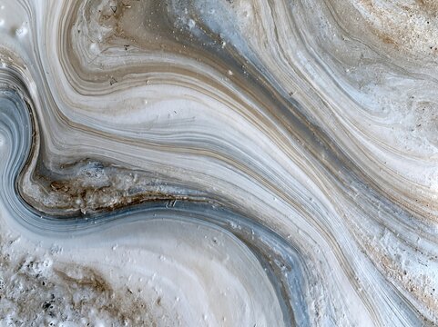 Abstract fluid art background with white, brown and blue wave patterns