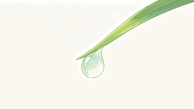 Delicate green leaf tip with glistening water droplet, fresh nature illustration, soft lighting on white
