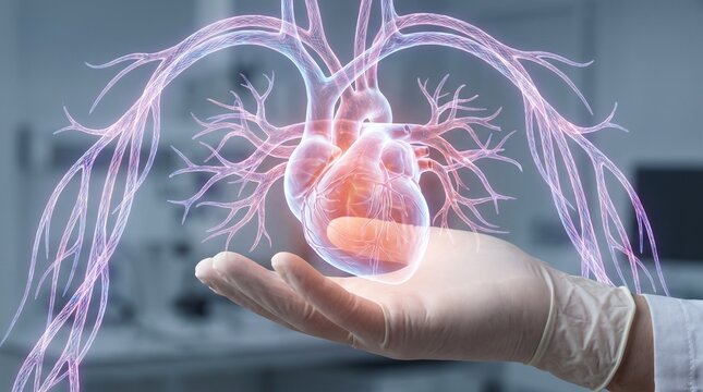 Digital Holographic Human Heart Projection Held by a Medical Professional in a Laboratory Environment