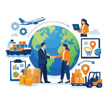 Global business logistics and supply chain concept illustration