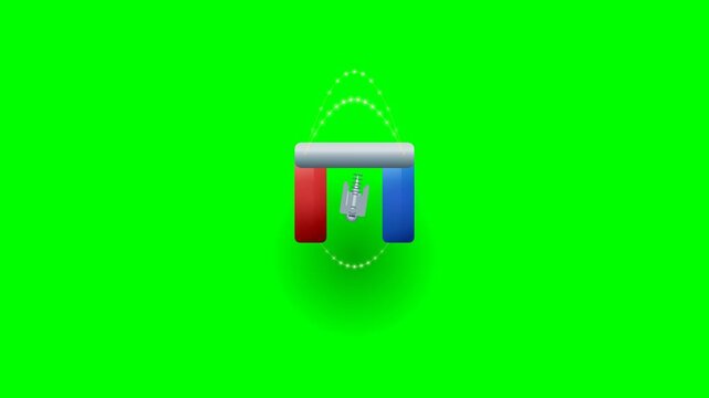 Scientific 3D icon of a horseshoe magnet with magnetic force field lin
