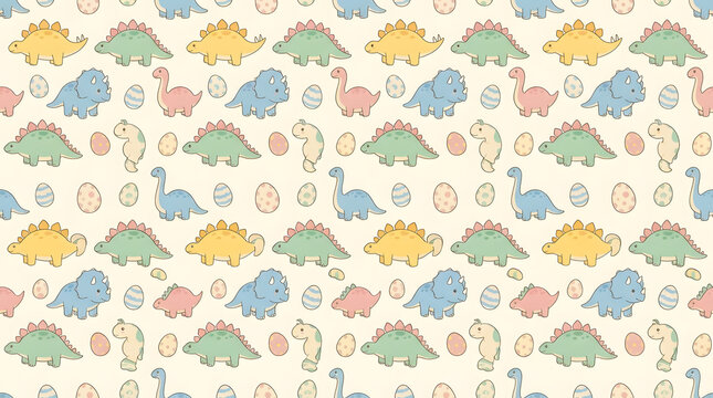 Cartoon dinosaur and egg nursery seamless pattern
