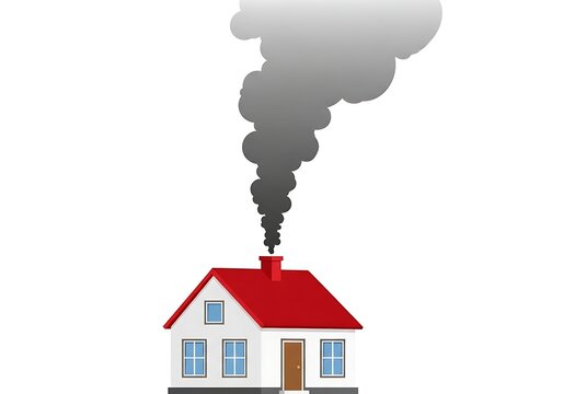 House emitting black smoke from chimney